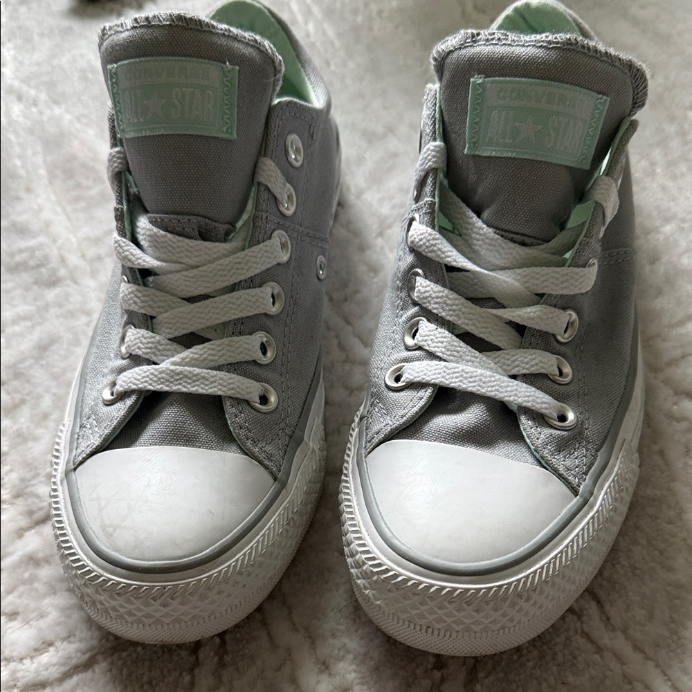 Converse Kids High Top Sneakers in Light Gray with Mint Accents